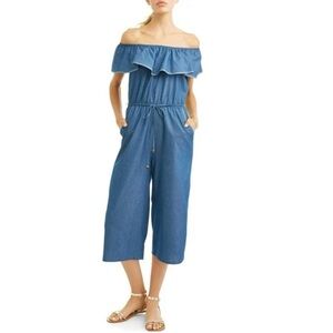 Magnolia Skye Ruffled Off-Shoulder Jumpsuit Size S 100% Tensel.